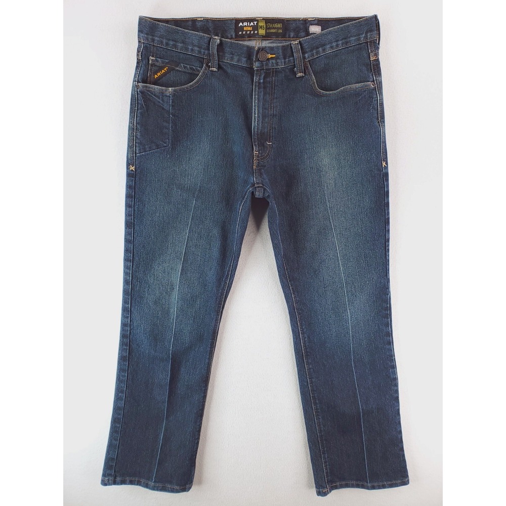 Ariat Jeans Mens 36x30 Blue Rebar M5 Straight Stretch Denim Work Pants Western